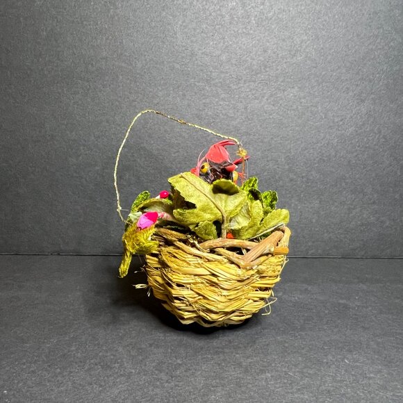 Vintage Handcrafted Cardinal Bird in Woven Wicker Nest Christmas Tree Ornament - Picture 5 of 8